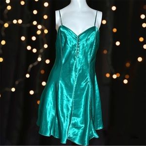 Vintage Kathryn V-Neck Midi Slip Dress size M Emerald Green Negligee Nightgown